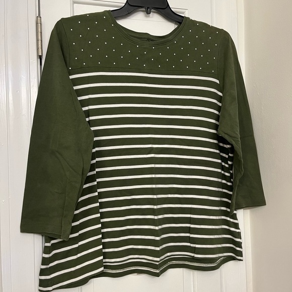 Kim Rogers Perfectly Soft•Olive Green White Striped Long Sleeve, Women’s Sz 3XL - Picture 3 of 8
